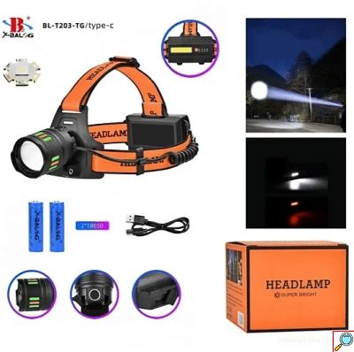 Επαναφορτιζόμενος Φακός Κεφαλής LED Zoom X-Balog με δυο Μπαταρίες 8800mAh