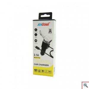 Lightning Φορτιστής Αυτοκινήτου 3.1Α με 1 Θύρα USB - Andowl