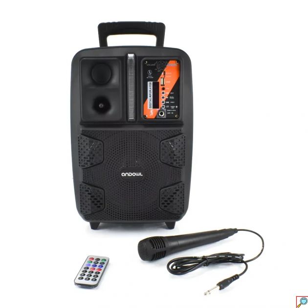 Ηχείο – Subwoofer 8″ FM με Μικρόφωνο, Τηλεχειρισμό και Διακοσμητικό Φωτισμό LED RGB Andowl Μαύρο