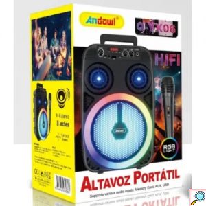 Bluetooth Ηχείο Hi-fi Stereo 8″ με Μικρόφωνο, Ραδιόφωνο και Φωτισμό LED RGB Andowl Μαύρο