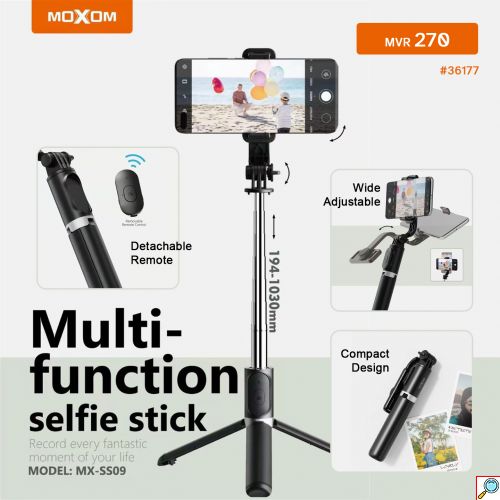 Moxom Ασύρματο Πτυσσόμενο Bluetooth Τρίποδο- Selfie Stick με Χειριστήριο 