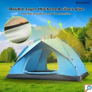 Αδιάβροχη Αυτόματη Σκηνή Camping για 3 Άτομα με Θήκη Μεταφοράς 200x220x140εκ. Μπλε