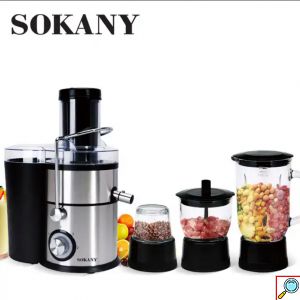 Πολυμήχανη Sokany 4 σε 1 – Αποχυμωτής, Μπλέντερ, Κρεατομηχανή, Μύλος Καφέ Χωρητικότητας 3 Λίτρα με 2 Ταχύτητες 1000W Inox Ασημί