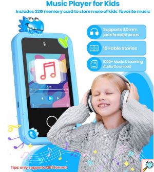 Παιδικό Κινητό Τηλέφωνο με Έγχρωμη Οθόνη 2.8 Ιντσών με Παιχνίδια, Διπλή Κάμερα και Σχέδιο Μπλε Δεινόσαυρος