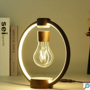 Μαγνητικό Περιστρεφόμενο Επιτραπέζιο Φωτιστικό - Αιωρούμενη Λάμπα με Εφέ Καφέ Ξύλου Home Theory Light Wood Grain