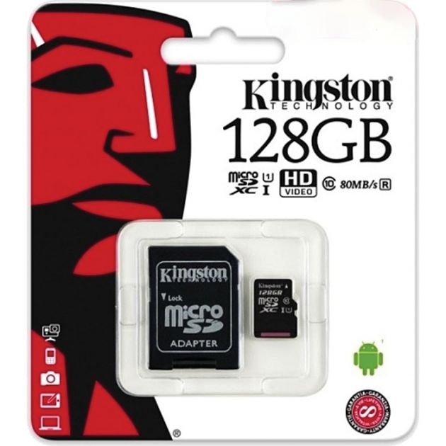 Κάρτα Μνήμης Kingston MICROSDXC 128GB CLASS 10 και Αντάπτορας SD SDC10G2/128GB