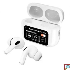 A9 Pro In-ear Bluetooth Handsfree με ANC & Οθόνη στη Θήκη - Λευκά