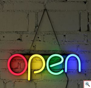 Αδιάβροχη Neon Led Φωτιζόμενη Διαφημιστική Πινακίδα OPEN Retro 40x15 - 220V
