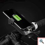 Αδιάβροχη USB Επαναφορτιζόμενη Βάση Κινητού Powerbank, Κόρνα & Φως Πορείας - Φακός LED 400lm Ποδηλάτου - LED Bicycle Horn Lamp Μαύρο 