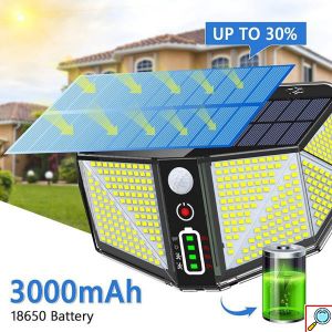 Ηλιακό Αδιάβροχο Φωτιστικό 410 LED Super Bright 3000mAh Εξωτερικού Χώρου με Ανιχνευτή Κίνησης - Ευρυγώνιο Φωτισμό 300º & 3 Λειτουργίες Φωτισμού