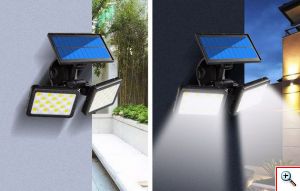 Αδιάβροχος Διπλός Ηλιακός Προβολέας 36 LED Εξωτερικού Χώρου με Περιστρεφόμενους Βραχίονες, 3 Έξυπνες Λειτουργίες Φωτισμού, Αισθητήρα Κίνησης & Φωτός