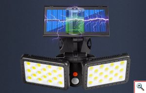 Αδιάβροχος Διπλός Ηλιακός Προβολέας 36 LED Εξωτερικού Χώρου με Περιστρεφόμενους Βραχίονες, 3 Έξυπνες Λειτουργίες Φωτισμού, Αισθητήρα Κίνησης & Φωτός