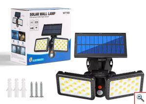 Αδιάβροχος Διπλός Ηλιακός Προβολέας 36 LED Εξωτερικού Χώρου με Περιστρεφόμενους Βραχίονες, 3 Έξυπνες Λειτουργίες Φωτισμού, Αισθητήρα Κίνησης & Φωτός