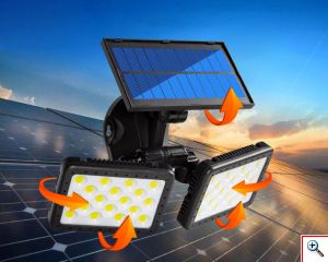 Αδιάβροχος Διπλός Ηλιακός Προβολέας 36 LED Εξωτερικού Χώρου με Περιστρεφόμενους Βραχίονες, 3 Έξυπνες Λειτουργίες Φωτισμού, Αισθητήρα Κίνησης & Φωτός