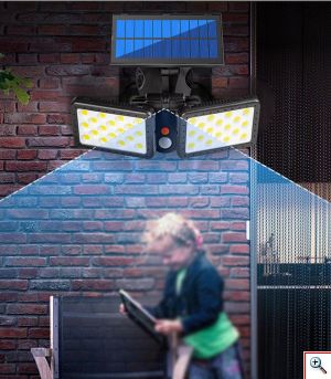 Αδιάβροχος Διπλός Ηλιακός Προβολέας 36 LED Εξωτερικού Χώρου με Περιστρεφόμενους Βραχίονες, 3 Έξυπνες Λειτουργίες Φωτισμού, Αισθητήρα Κίνησης & Φωτός