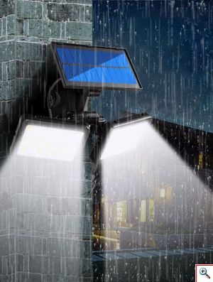 Αδιάβροχος Διπλός Ηλιακός Προβολέας 36 LED Εξωτερικού Χώρου με Περιστρεφόμενους Βραχίονες, 3 Έξυπνες Λειτουργίες Φωτισμού, Αισθητήρα Κίνησης & Φωτός