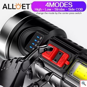 Αδιάβροχος Φακός LED OSL & Πλαινός Φακός LED COB με 4 Λειτουργίες Φωτισμού, Επαναφορτιζόμενος - Bailong BL-822 - OEM