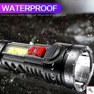 Αδιάβροχος Φακός LED OSL & Πλαινός Φακός LED COB με 4 Λειτουργίες Φωτισμού, Επαναφορτιζόμενος - Bailong BL-822 - OEM