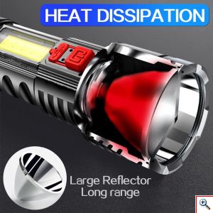 Αδιάβροχος Φακός LED OSL & Πλαινός Φακός LED COB με 4 Λειτουργίες Φωτισμού, Επαναφορτιζόμενος - Bailong BL-822 - OEM