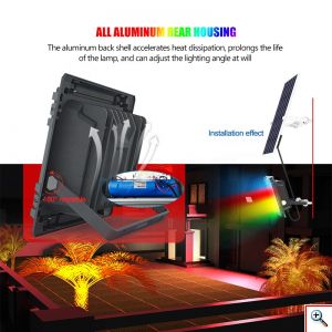 Αδιάβροχος Επαναφορτιζόμενος Ηλιακός Προβολέας Αλουμινίου 500W 95 LED RGB με Τηλεχειρισμό & Χρονοδιακόπτη MJ-AW500C