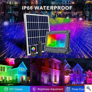 Αδιάβροχος Επαναφορτιζόμενος Ηλιακός Προβολέας Αλουμινίου 500W 95 LED RGB με Τηλεχειρισμό & Χρονοδιακόπτη MJ-AW500C