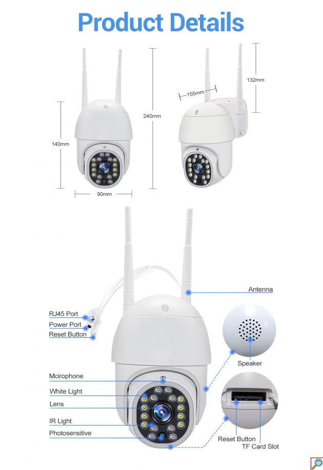 Αδιάβροχη IP Wi-Fi Κάμερα Παρακολούθησης 1080p με Ανίχνευση Κίνησης