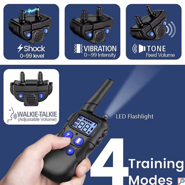 Αδιάβροχο Επαναφορτιζόμενο Ηλεκτρικό Κολάρο Εκπαίδευσης Σκύλου με 4 Λειτουργίες & Walkie Talkie με Εμβέλεια έως 2000m