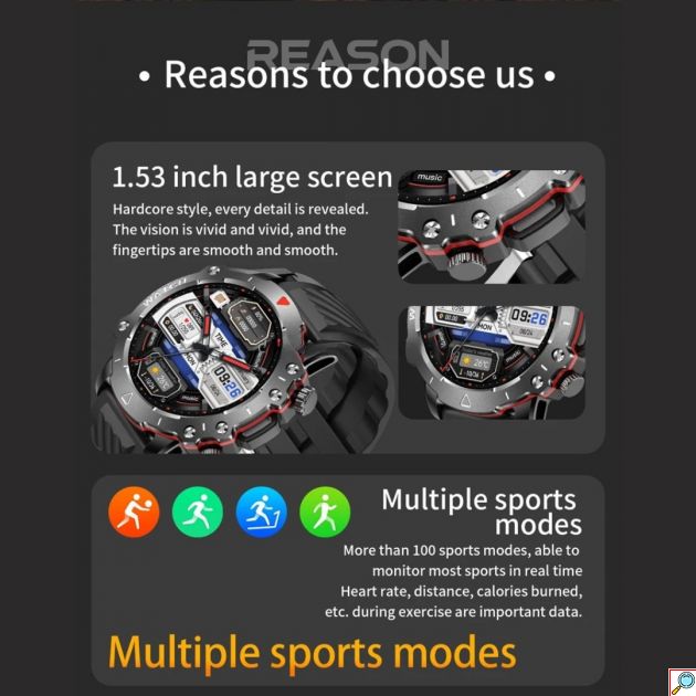 Αδιάβροχο Σπορ Smartwatch με Οξύμετρο & Μέτρηση Θερμοκρασίας Σώματος