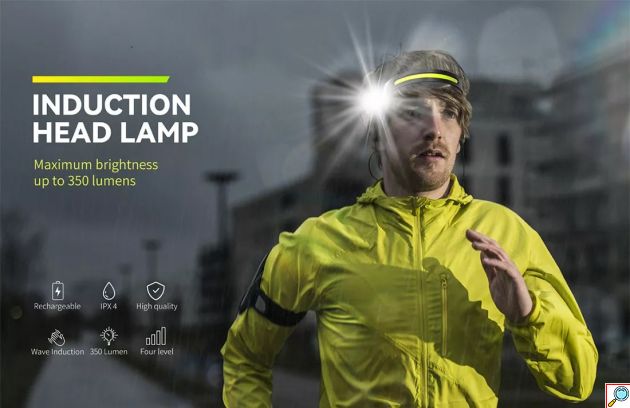 Αδιάβροχος Επαναφορτιζόμενος COB LED Φακός Κεφαλής 350lm με 5 Λειτουργίες Φωτισμού, Αισθητήρα Κίνησης Χεριού και Θήκη Μεταφοράς - KEANOS