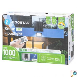 Aδιάβροχος Ηλιακός Προβολέας LED 100W με Πάνελ & Τηλεχειριστήριο - 1000lm, 6500K, IP65 - Aigostar
