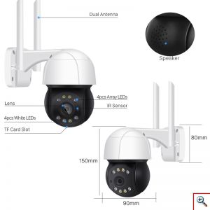 Αδιάβροχη Έξυπνη PTZ Κάμερα Ασφαλείας IP WiFi - Ethernet HQ 5MP, Pan / Tilt με Αισθητήρα Κίνησης, Αpp Κινητού, Νυχτερινή Λήψη, Ηχείο, Μικρόφωνο, VRT C-10