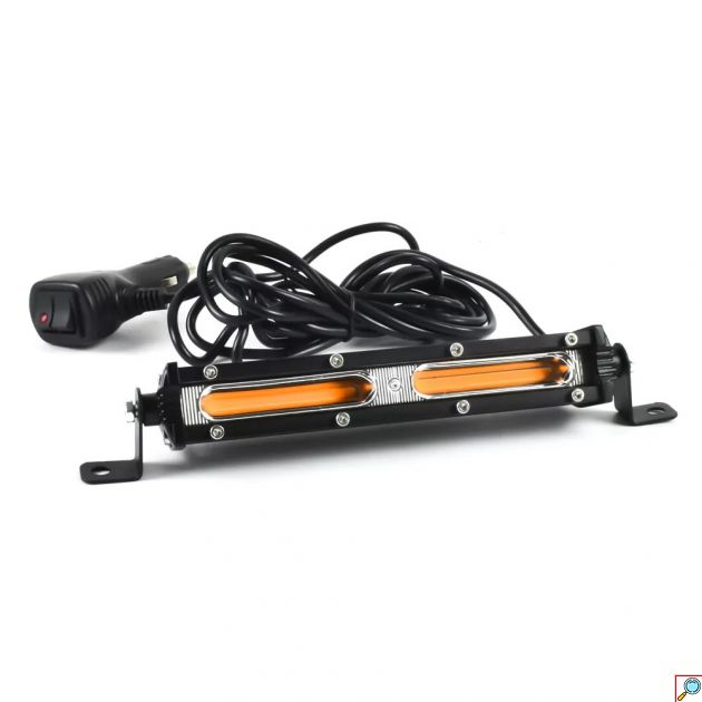 Αδιάβροχη Mini Μπάρα LED COB Πορτοκαλί Φωτισμού Σταθερού & Strobe 18W 12/24V IP67