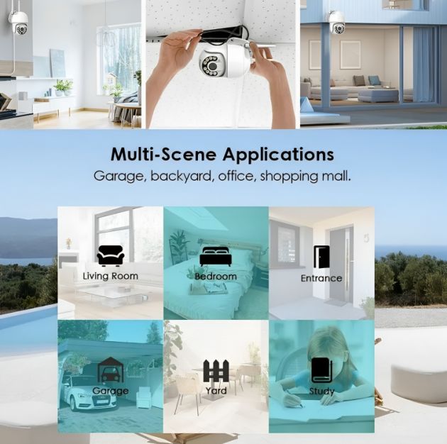 Jortan Αδιάβροχη Wi-Fi Κάμερα Παρακολούθησης HD 1080P - Περιστρεφόμενη 355° με Ζουμ X8 & Έγχρωμη Νυχτερινή Λήψη