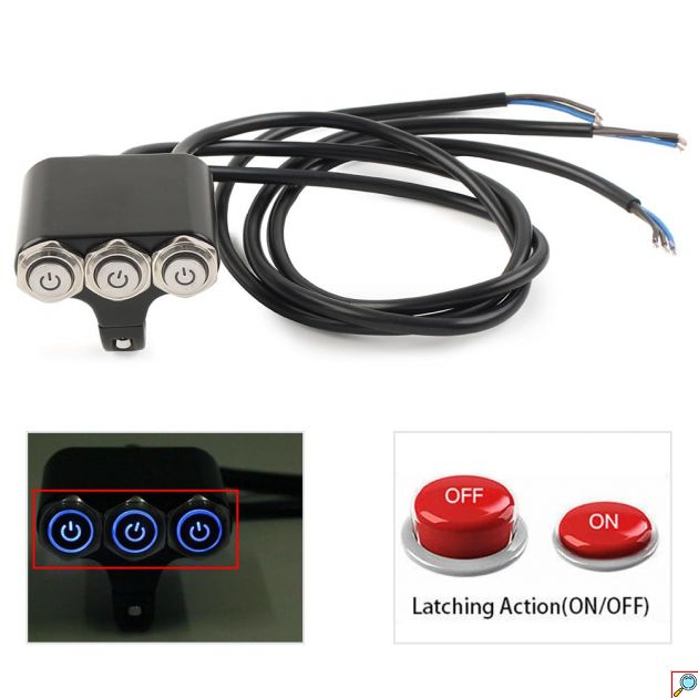 Αδιάβροχος Μεταλλικός Τριπλός Διακόπτης Τιμονιού Μοτοσυκλέτας On - Off - 22mm - Με Μπλε Χρώμα