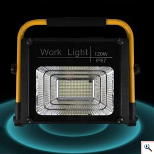 Αδιάβροχος Ηλιακός Προβολέας Εργασίας 120W με Eνσωματωμένο Φωτοβολταϊκό Πάνελ, Μεταλλική Βάση & Τηλεκοντρόλ - Solar Work Light, W-745