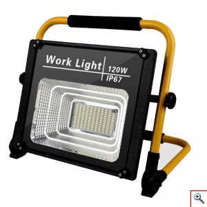 Αδιάβροχος Ηλιακός Προβολέας Εργασίας 120W με Eνσωματωμένο Φωτοβολταϊκό Πάνελ, Μεταλλική Βάση & Τηλεκοντρόλ - Solar Work Light, W-745