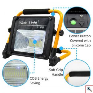 Αδιάβροχος Ηλιακός Προβολέας Εργασίας 120W με Eνσωματωμένο Φωτοβολταϊκό Πάνελ, Μεταλλική Βάση & Τηλεκοντρόλ - Solar Work Light, W-745