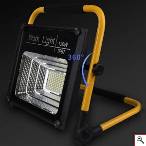 Αδιάβροχος Ηλιακός Προβολέας Εργασίας 120W με Eνσωματωμένο Φωτοβολταϊκό Πάνελ, Μεταλλική Βάση & Τηλεκοντρόλ - Solar Work Light, W-745
