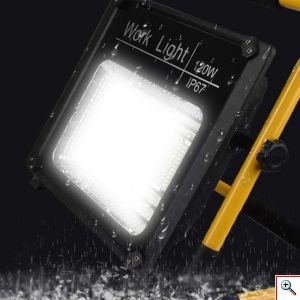 Αδιάβροχος Ηλιακός Προβολέας Εργασίας 120W με Eνσωματωμένο Φωτοβολταϊκό Πάνελ, Μεταλλική Βάση & Τηλεκοντρόλ - Solar Work Light, W-745