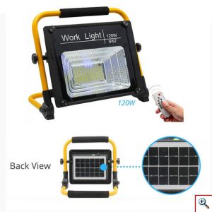 Αδιάβροχος Ηλιακός Προβολέας Εργασίας 120W με Eνσωματωμένο Φωτοβολταϊκό Πάνελ, Μεταλλική Βάση & Τηλεκοντρόλ - Solar Work Light, W-745