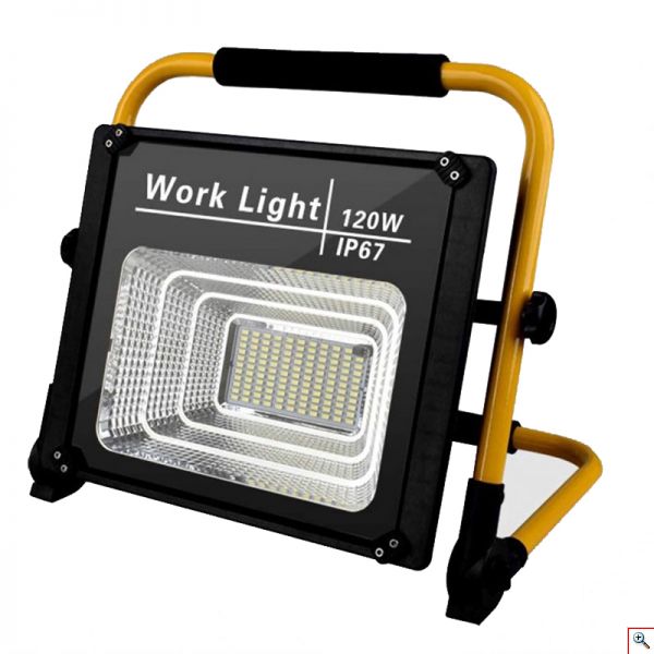 Αδιάβροχος Ηλιακός Προβολέας Εργασίας 120W με Eνσωματωμένο Φωτοβολταϊκό Πάνελ, Μεταλλική Βάση & Τηλεκοντρόλ - Solar Work Light, W-745