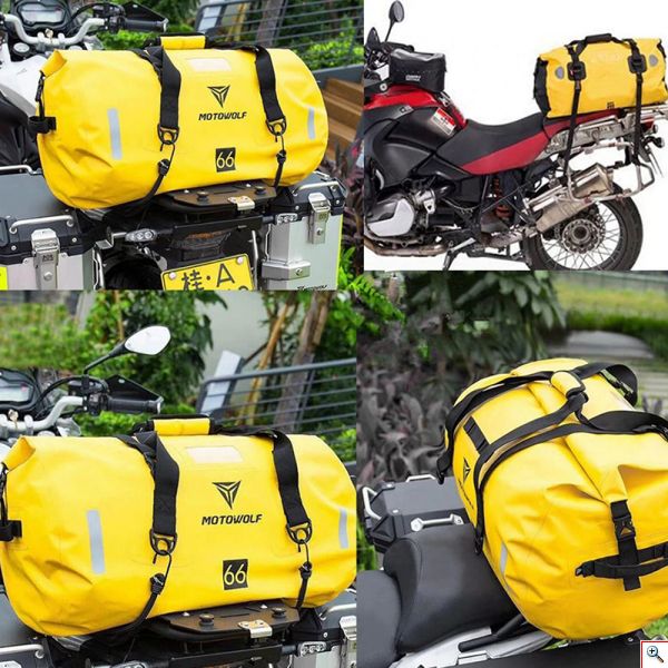 Αδιάβροχος PVC Roll Top Σάκος Μοτοσυκλέτας 66 L, Τσάντα Μηχανής με Λάστιχα & Ιμάντα Ώμου, Ανακλαστικές Λωρίδες, Μαύρο Χρώμα, B66L-BK