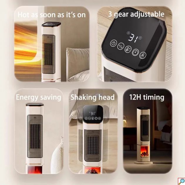 Αερόθερμο Πύργος 2000W με Οθόνη Αφής, Χρονοδιακόπτη, Τηλεχειριστήριο & Εφέ Τζακιού 