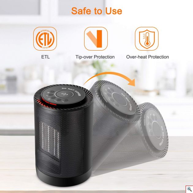 Φορητό Αερόθερμο - Κεραμική Σόμπα με Περιστροφή 70°, Θερμοστάτη, 2 Ταχύτητες, Οθόνη & Διακοπή Λειτουργίας σε Πτώση 1200W - Electric Heater 