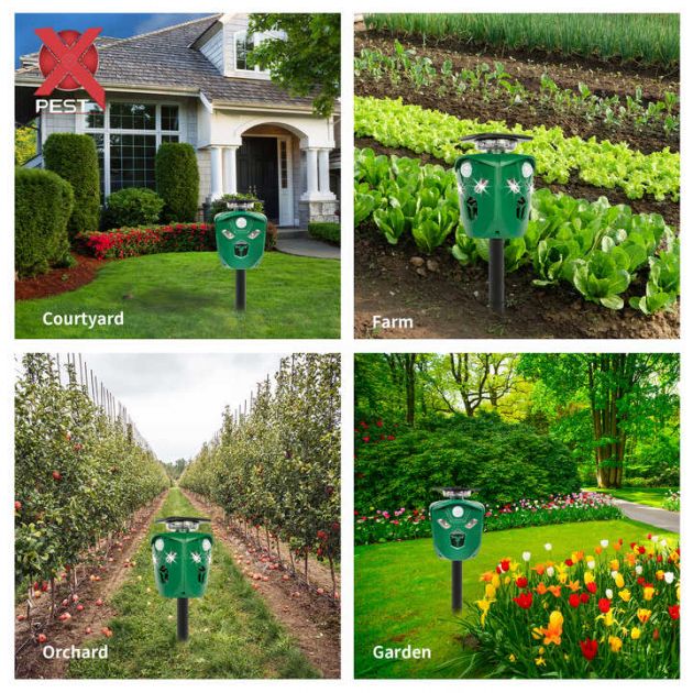 Αυτόνομο Hλιακό Aπωθητικό Zώων Υπερήχων με Aνιχνευτές Kίνησης 360° για 700m² – Πράσινο