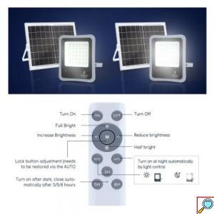 Aigostar Αδιάβροχος Ηλιακός Προβολέας Dimmable LED 100W Ψυχρό Λευκό 3,2V IP65 με Ενσωματωμένη Μπαταρία και Τηλεχειριστήριο