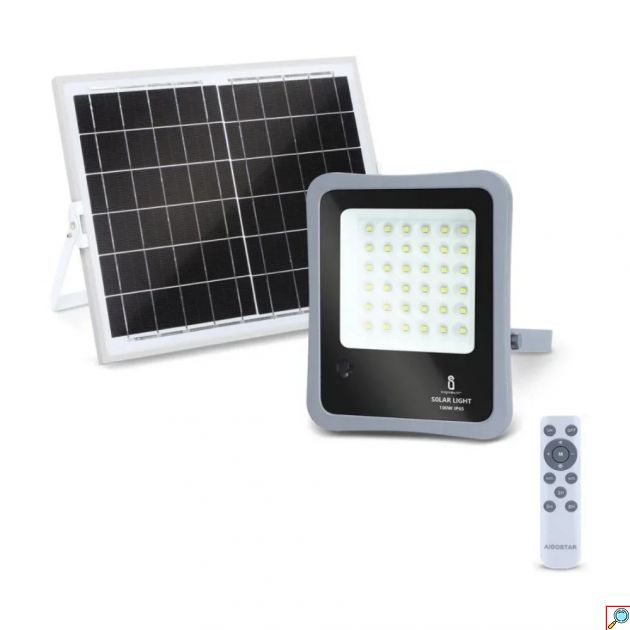 Aigostar Αδιάβροχος Ηλιακός Προβολέας Dimmable LED 100W Ψυχρό Λευκό 3,2V IP65 με Ενσωματωμένη Μπαταρία και Τηλεχειριστήριο