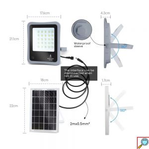 Aigostar Αδιάβροχος Ηλιακός Προβολέας Dimmable LED 30W Ψυχρό Λευκό 3,2V IP65 με Ενσωματωμένη Μπαταρία και Τηλεχειριστήριο