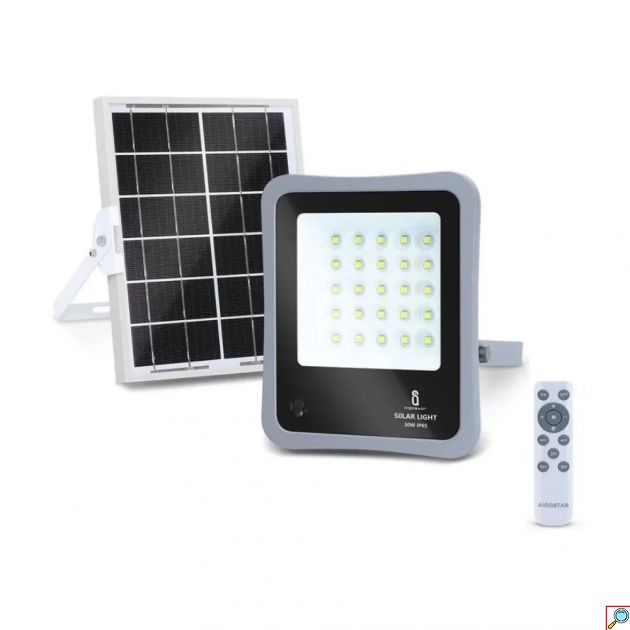 Aigostar Αδιάβροχος Ηλιακός Προβολέας Dimmable LED 30W Ψυχρό Λευκό 3,2V IP65 με Ενσωματωμένη Μπαταρία και Τηλεχειριστήριο