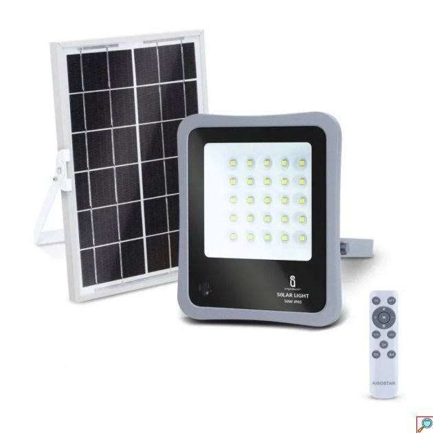 Aigostar Αδιάβροχος Ηλιακός Προβολέας Dimmable LED 50W Ψυχρό Λευκό 3,2V IP65 με Ενσωματωμένη Μπαταρία και Τηλεχειριστήριο